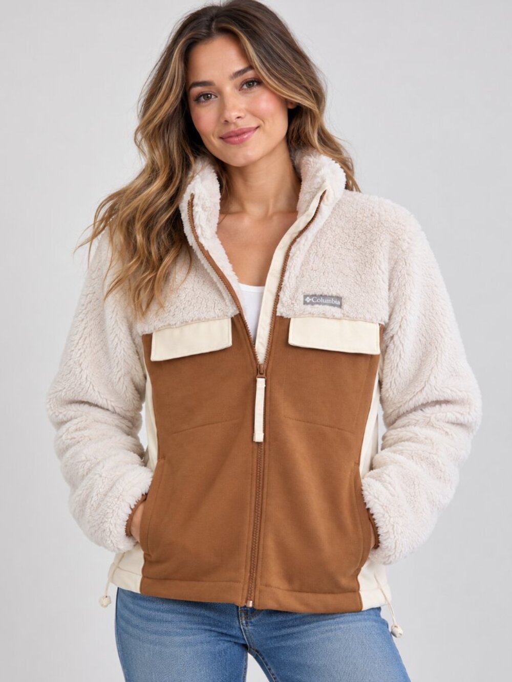 Columbia Women's Sherpa Fleece Colorblock Full Zip Jacket NWT Size Medium